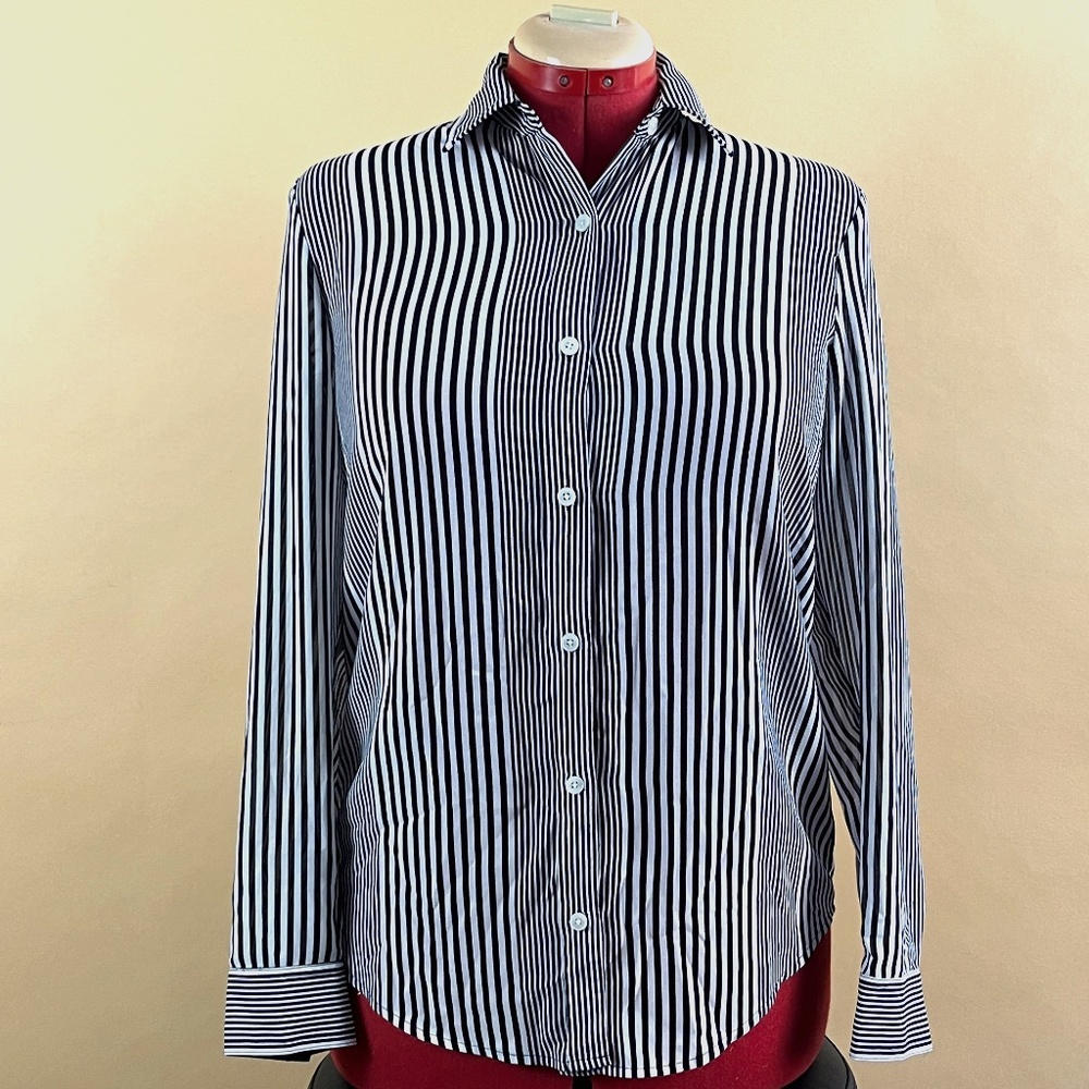 Michael Kors Small Button-Up Blouse, Black and White Striped